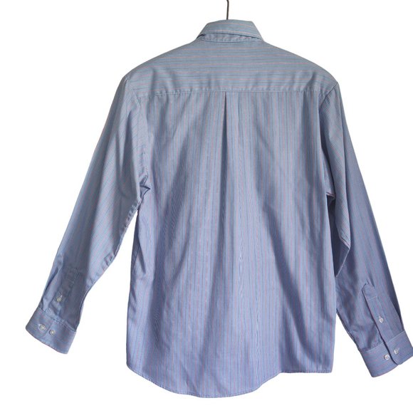 NAUTICA Preppy Button Down Stripe Sailboat Logo Cotton Blend Poplin Shirt Sz M - Picture 2 of 7